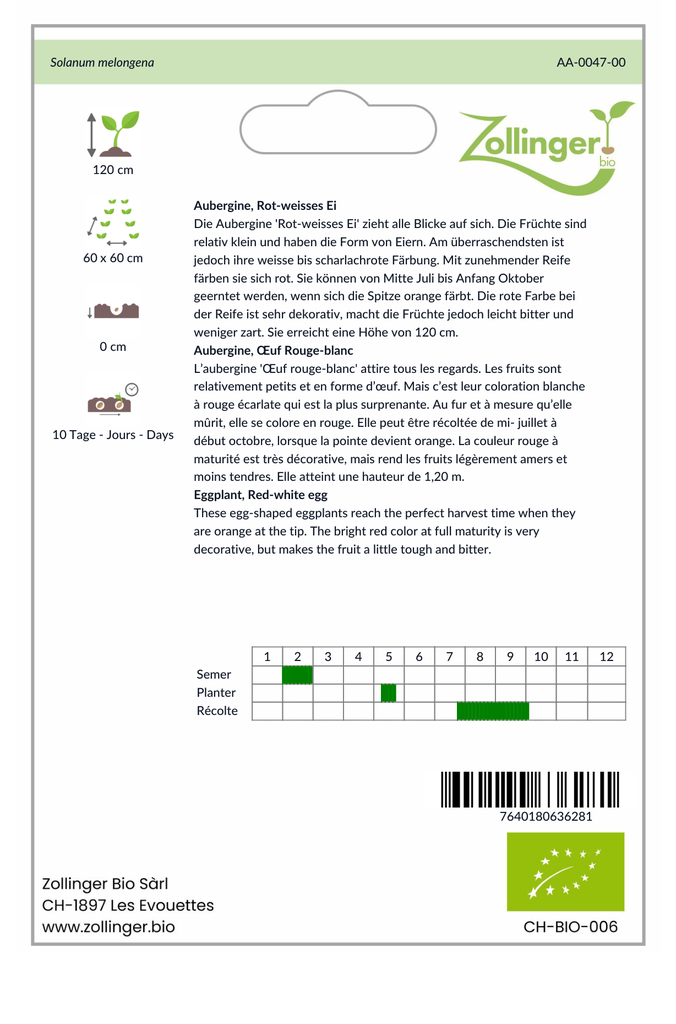 Sachet recto Aubergine, Œuf Rouge-blanc