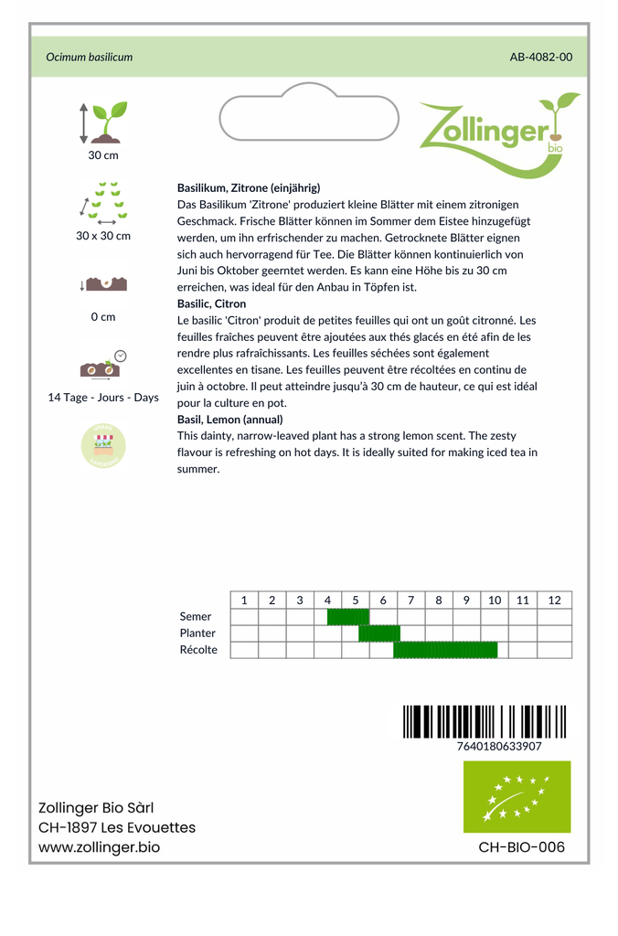 Sachet recto Basilic, Citron