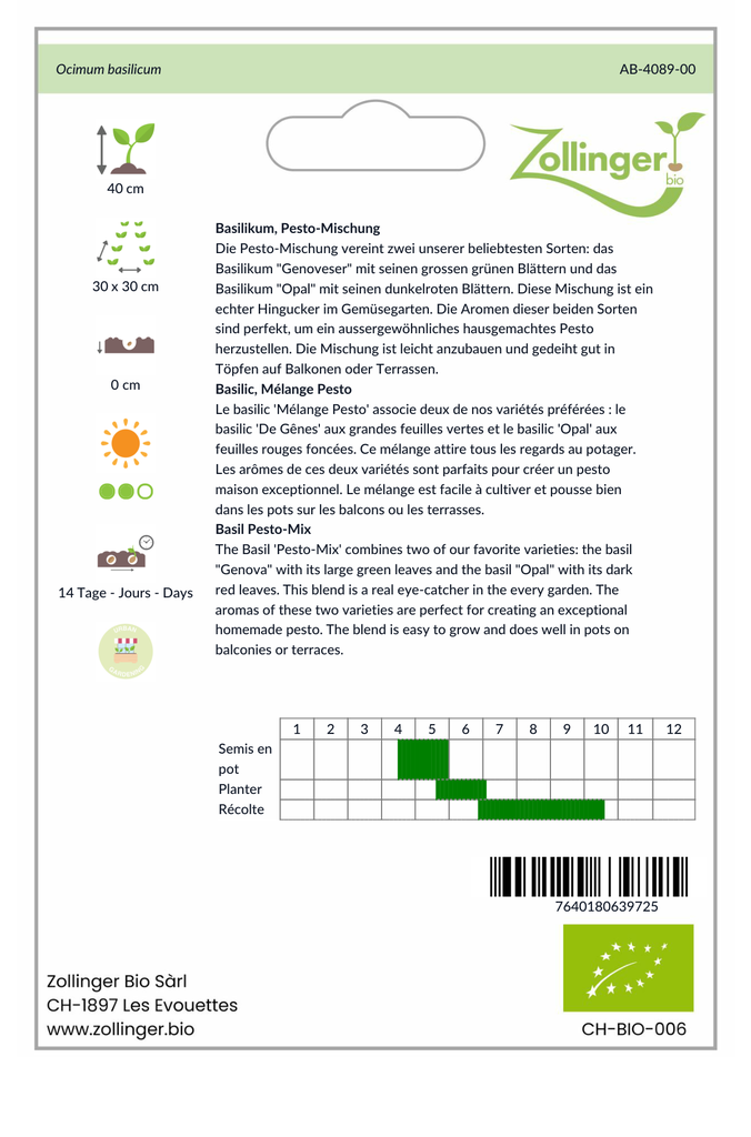 Sachet recto Basilic, Mélange Pesto
