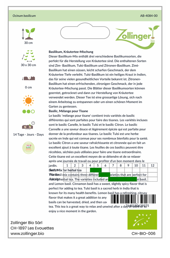 Sachet recto Basilic, Mélange pour Tisane