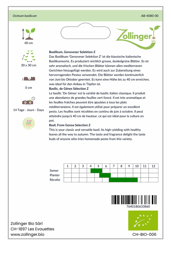 Sachet recto Basilic, de Gênes Sélection Z