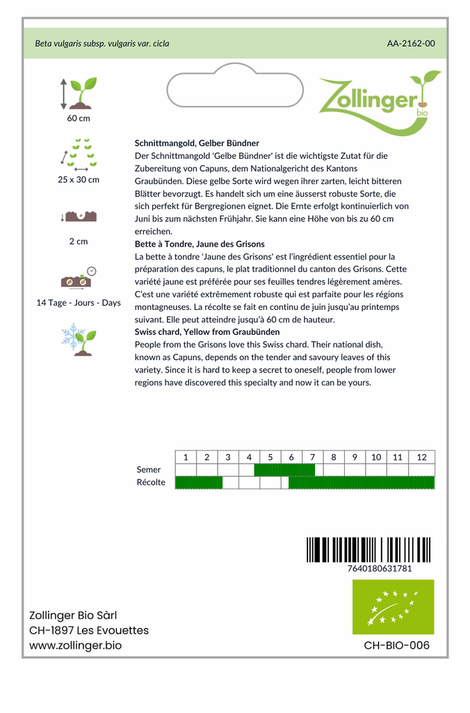 Sachet recto Bette à Tondre, Jaune des Grisons