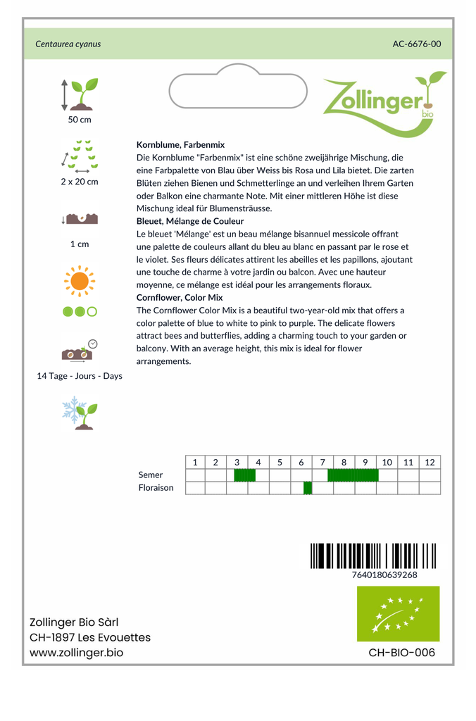 Sachet recto Bleuet, Mélange de Couleur