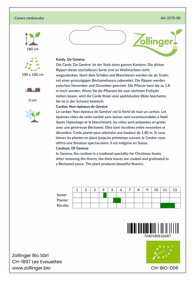 Sachet recto Cardon, Non-épineux de Genève