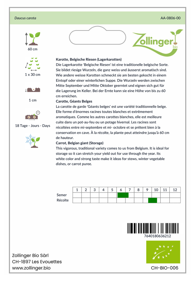 Sachet recto Carotte, Géants Belges