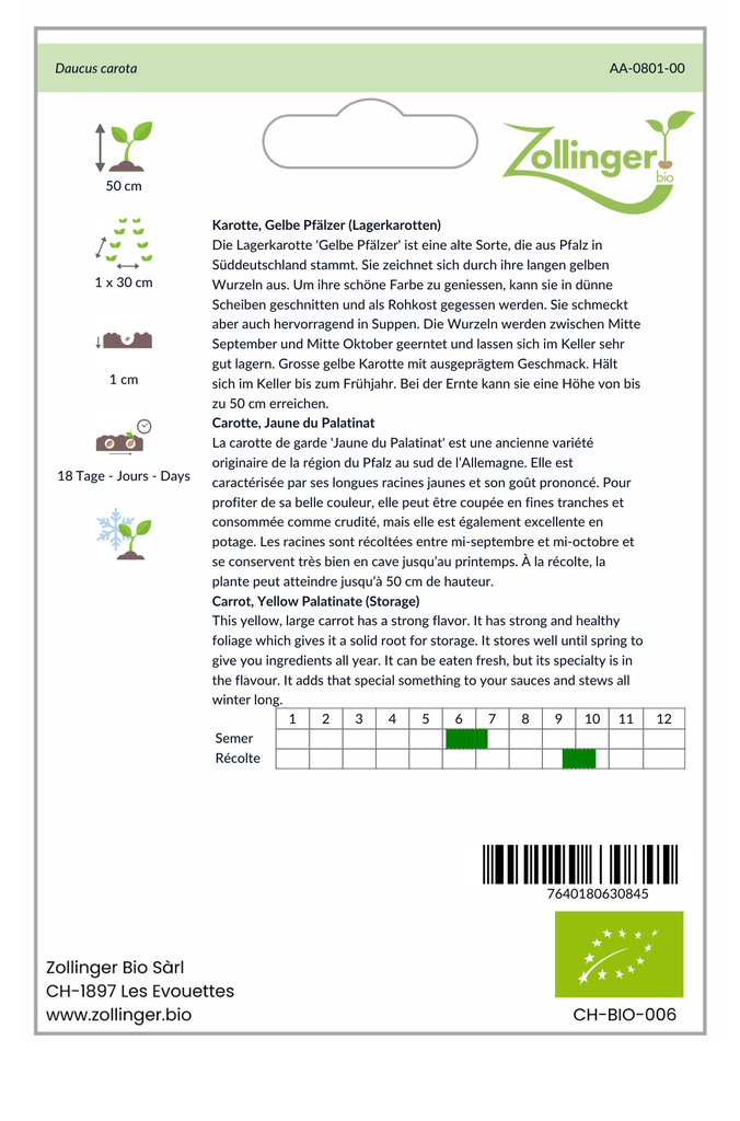 Sachet recto Carotte, Jaune du Palatinat