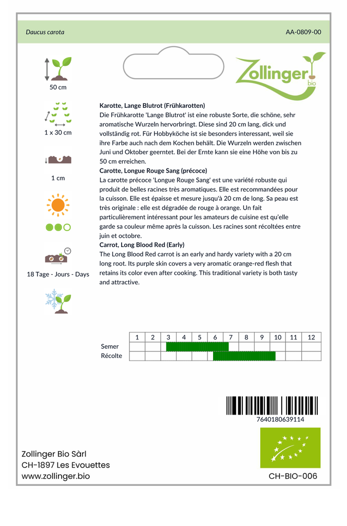 Sachet recto Carotte, Longue Rouge Sang (précoce)