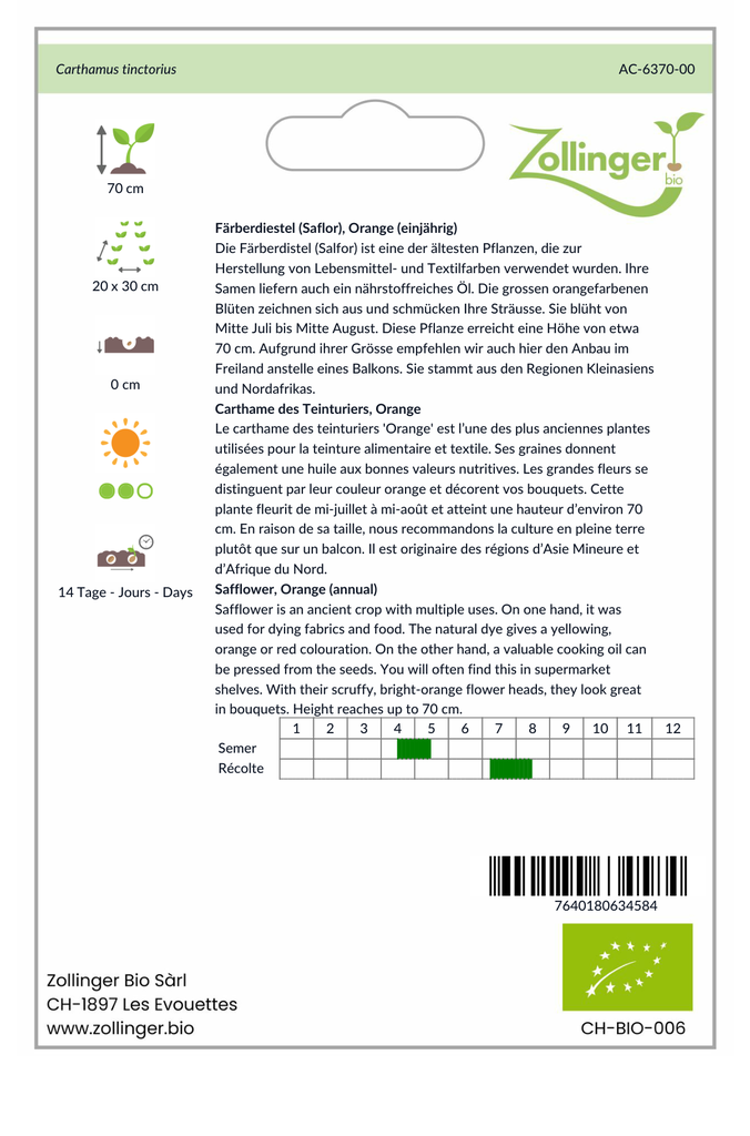 Sachet recto Carthame des Teinturiers, Orange