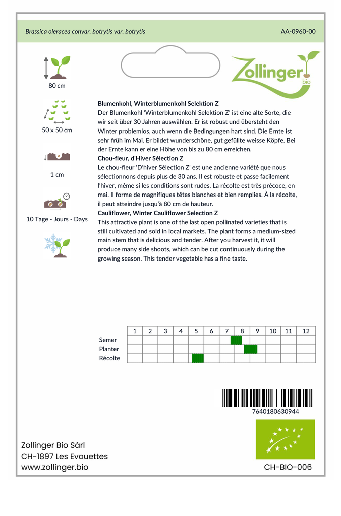 Sachet recto Chou-fleur, d'Hiver Sélection Z