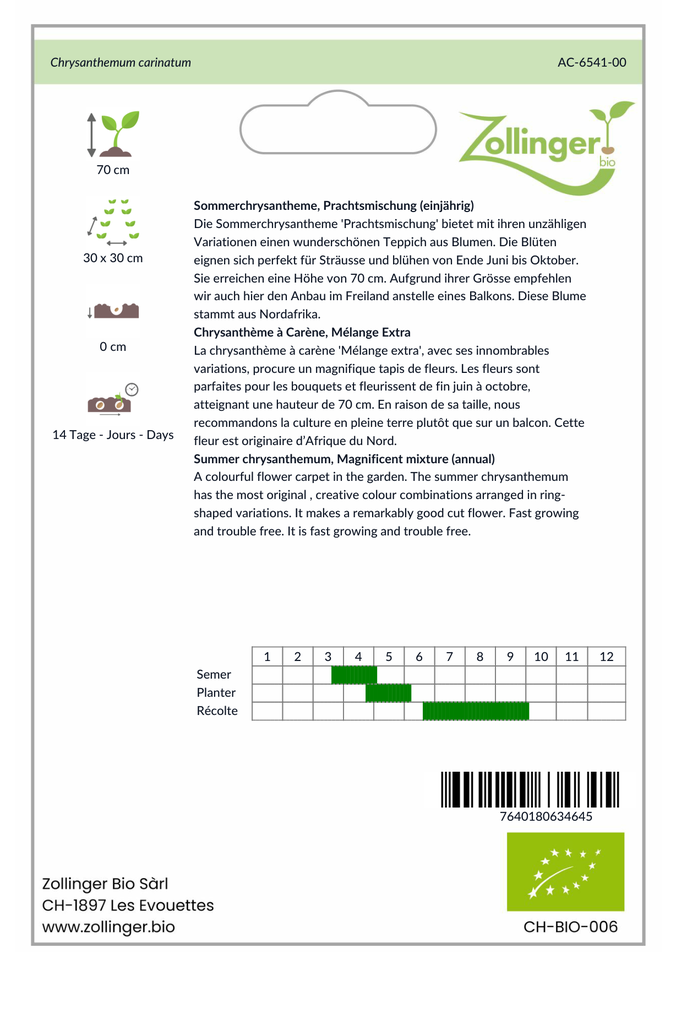 Sachet recto Chrysanthème à Carène, Mélange Extra