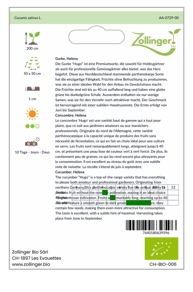 Sachet recto Concombre, Helena