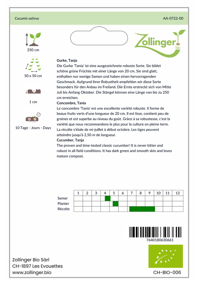 Sachet recto Concombre, Tania