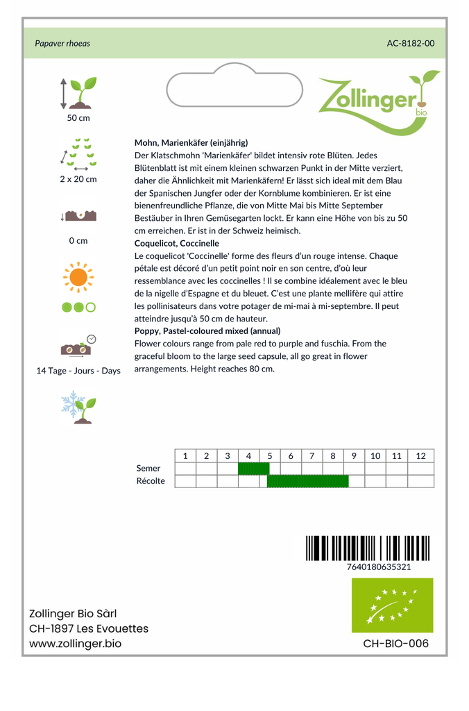 Sachet recto Coquelicot, Coccinelle