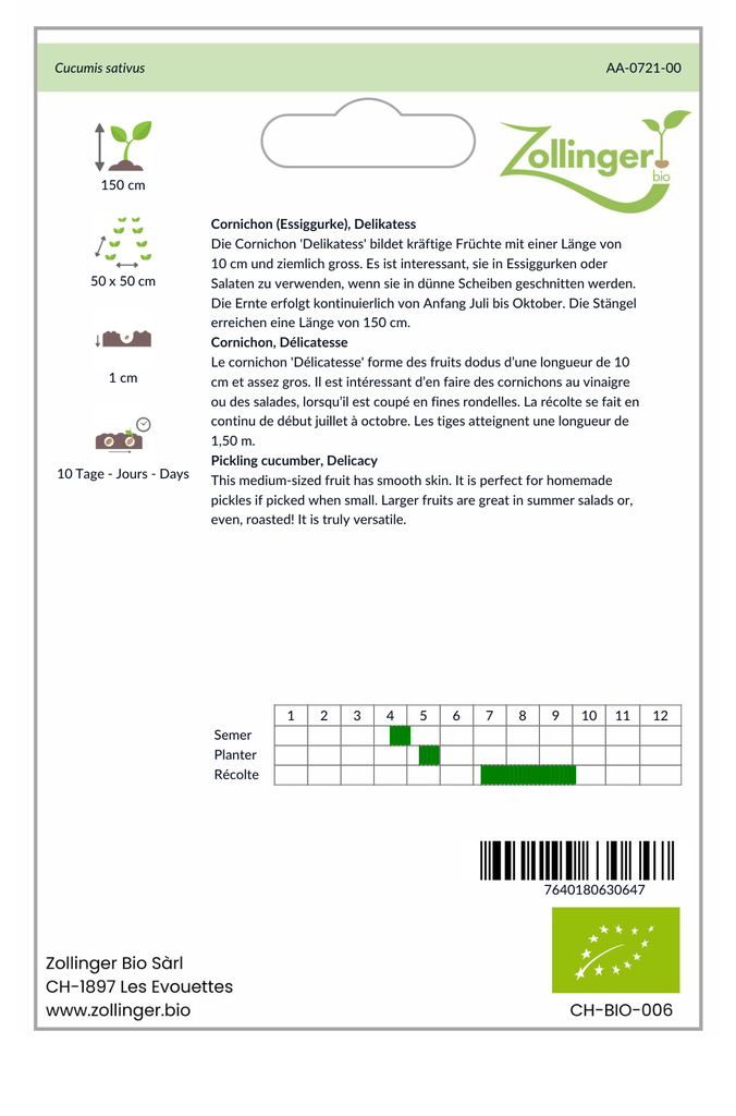 Sachet recto Cornichon, Délicatesse