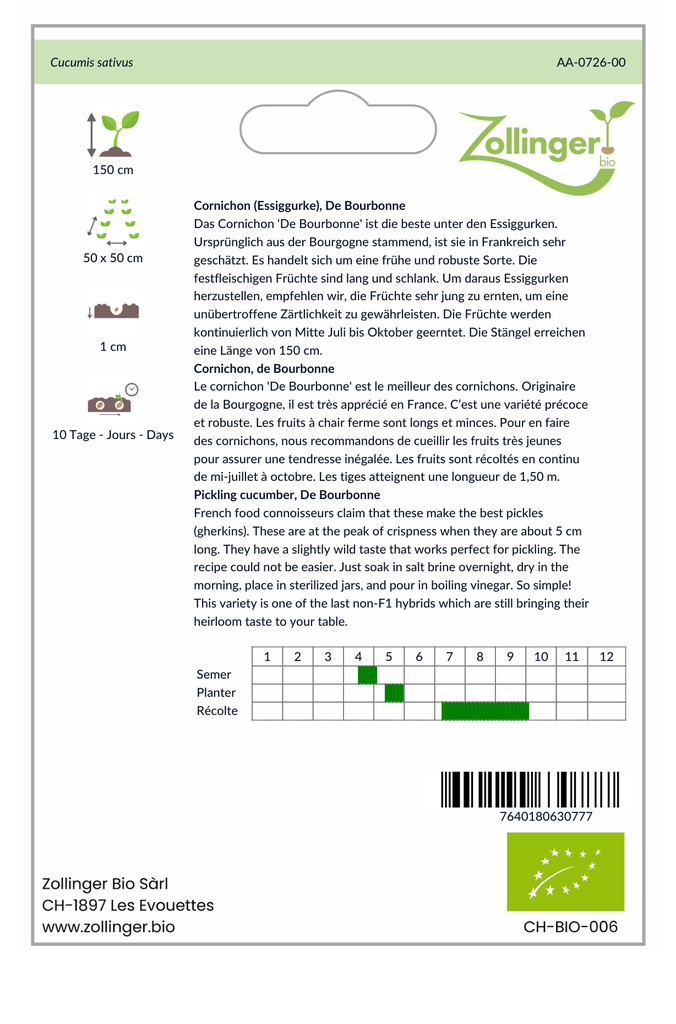 Sachet recto Cornichon, de Bourbonne