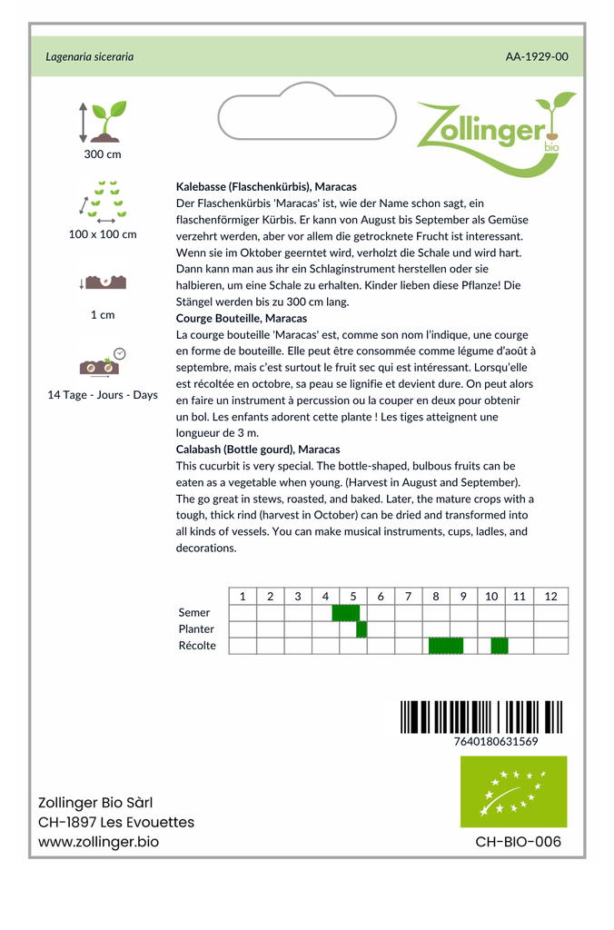 Sachet recto Courge Bouteille, Maracas
