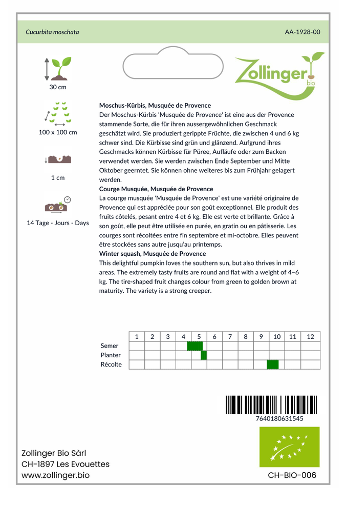 Sachet recto Courge Musquée, Musquée de Provence