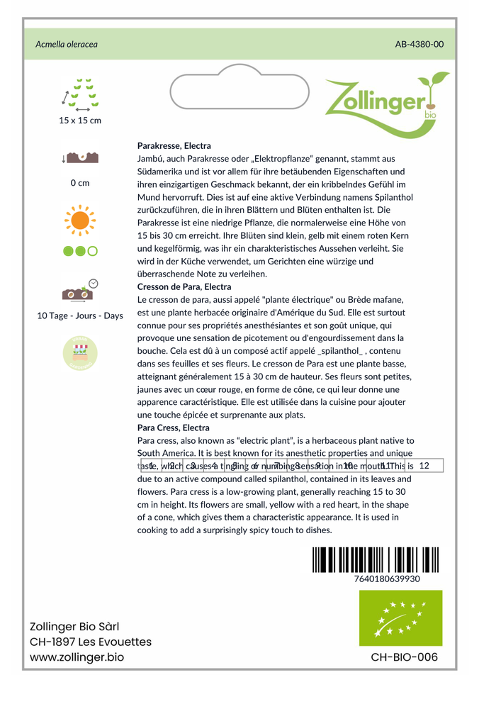 Sachet recto Cresson de Para, Electra