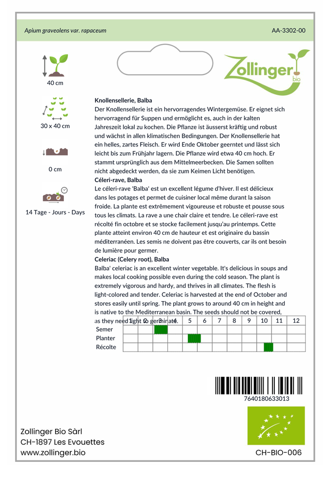 Sachet recto Céleri-rave, Balba