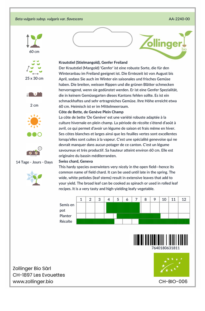 Sachet recto Côte de Bette, de Genève Plein Champ