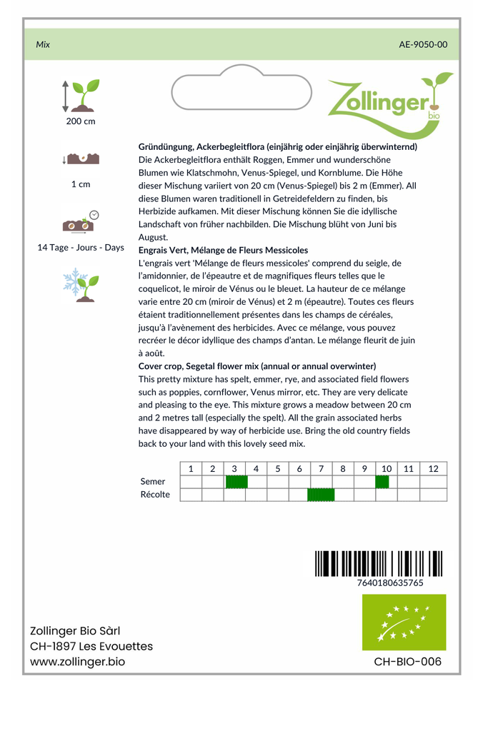 Sachet recto Engrais Vert, Mélange de Fleurs Messicoles