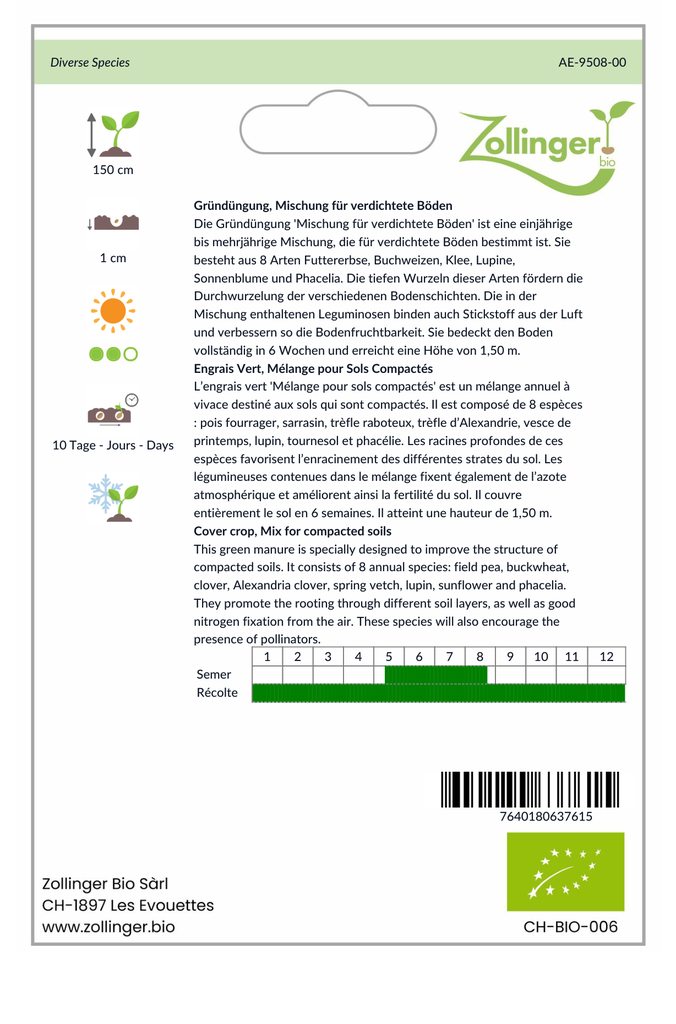 Sachet recto Engrais Vert, Mélange pour Sols Compactés