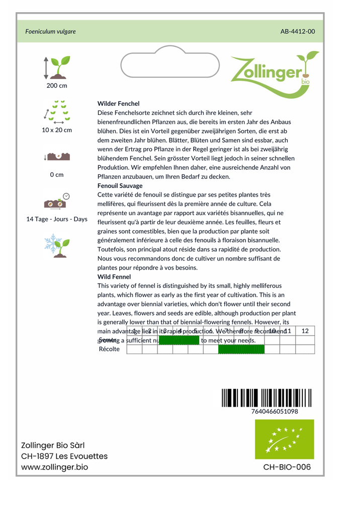 Sachet recto Fenouil Sauvage