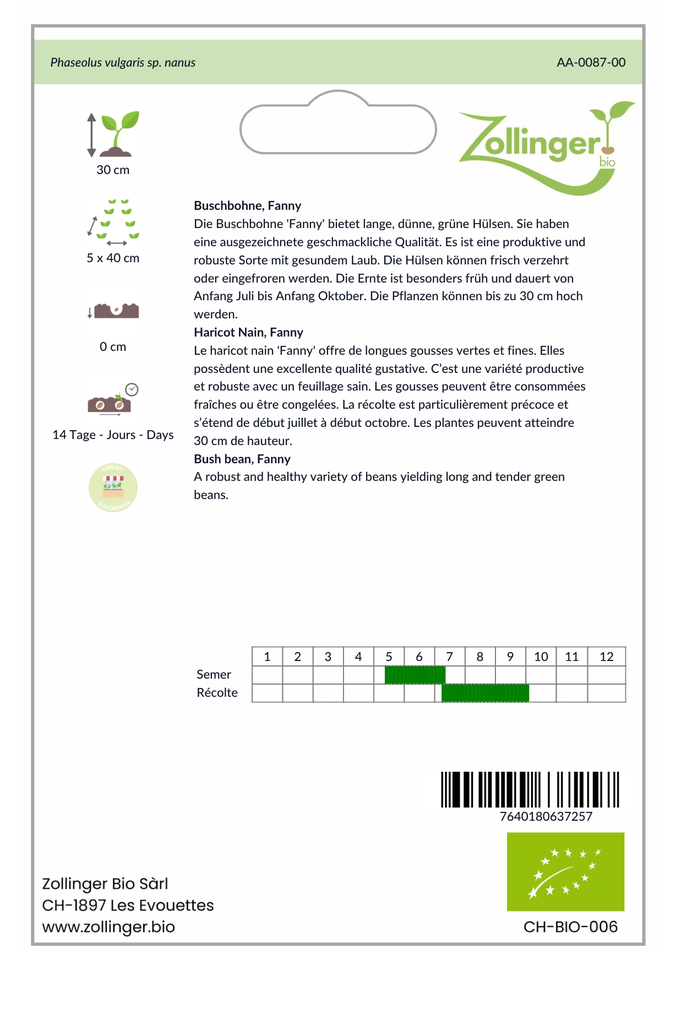 Sachet recto Haricot Nain, Fanny