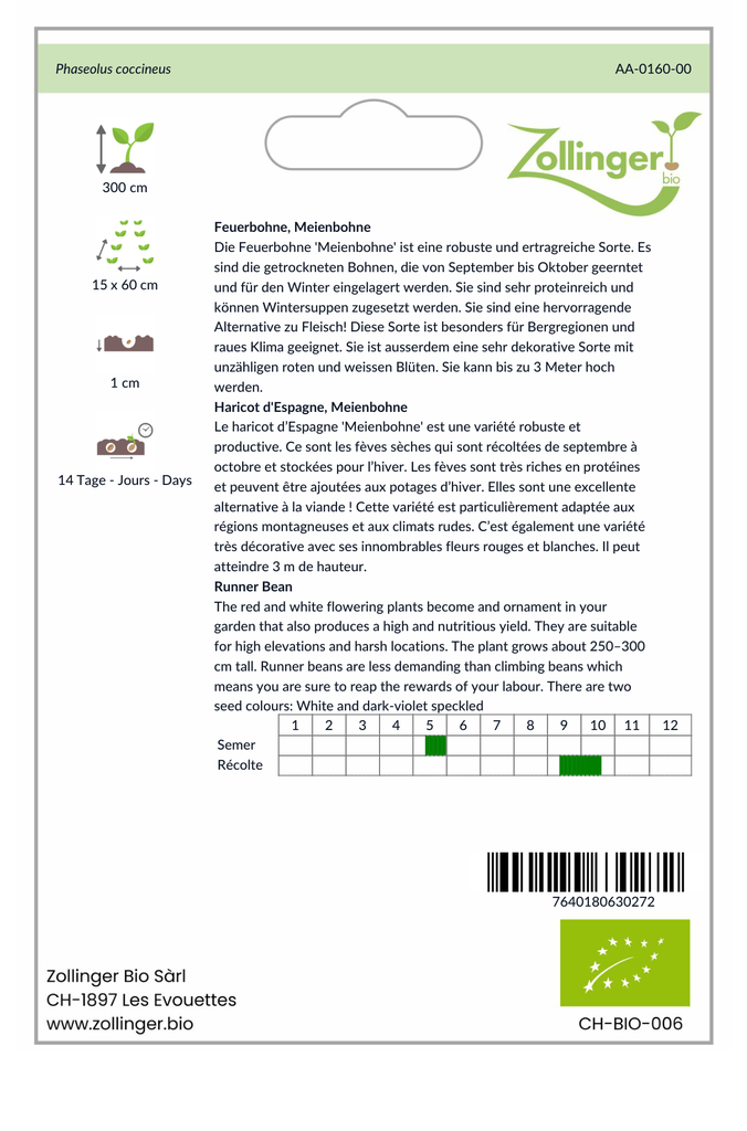 Sachet recto Haricot d'Espagne, Meienbohne