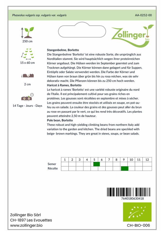 Sachet recto Haricot à Rames, Borlotto