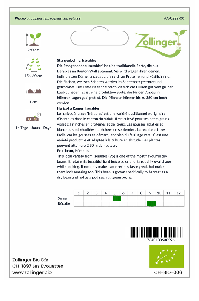 Sachet recto Haricot à Rames, Isérables