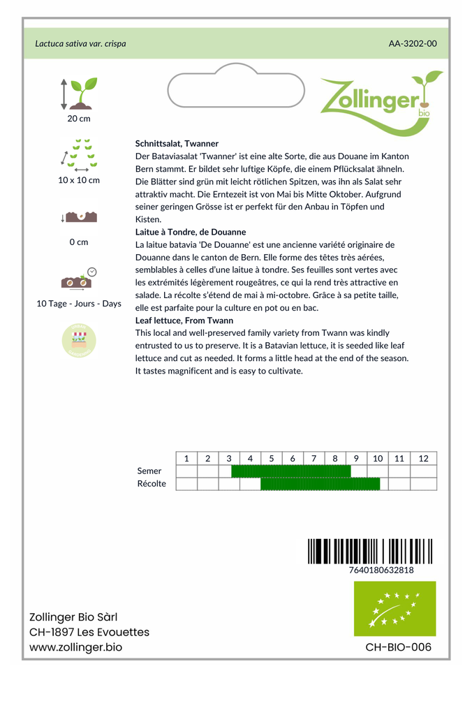 Sachet recto Laitue à Tondre, de Douanne