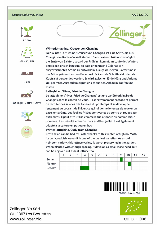 Sachet recto Lattughino d'Hiver, Frisé de Changins