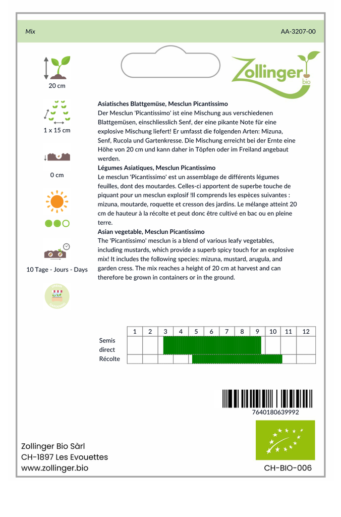 Sachet recto Légumes Asiatiques, Mesclun Picantissimo