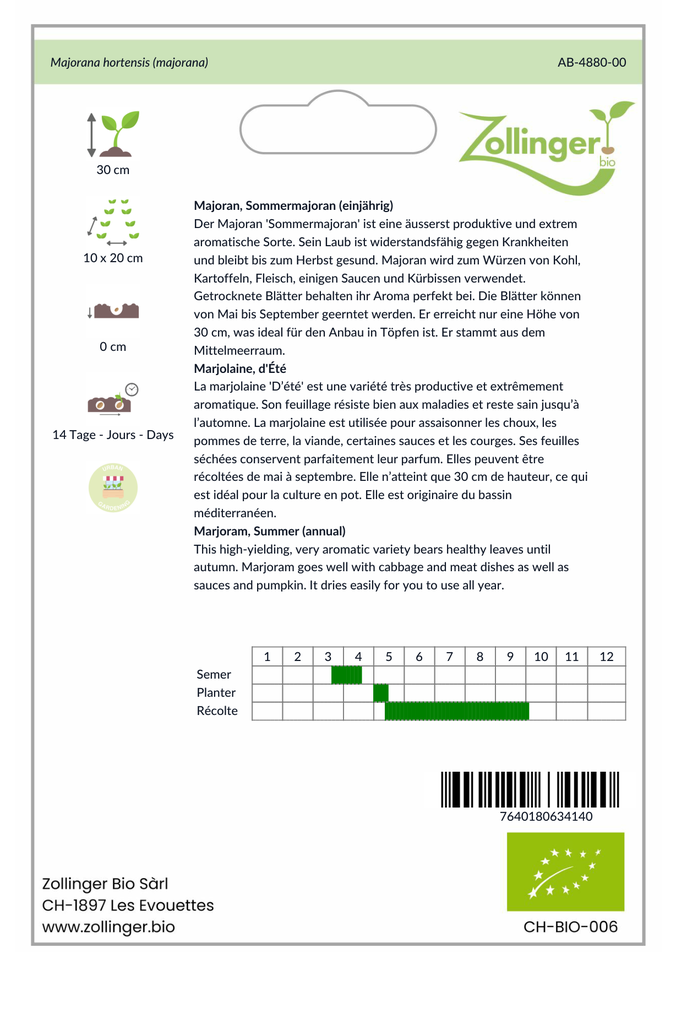 Sachet recto Marjolaine, d'Été