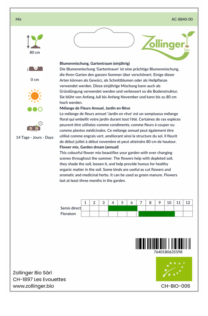 Sachet recto Mélange de Fleurs Annuel, Jardin en Rêve