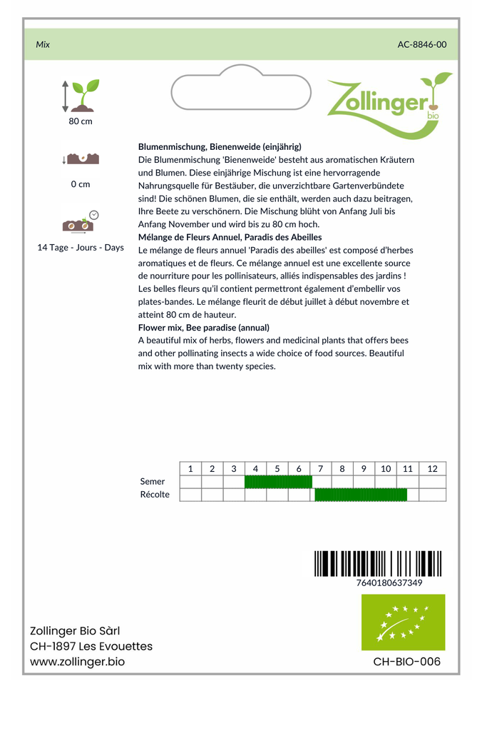 Sachet recto Mélange de Fleurs Annuel, Paradis des Abeilles