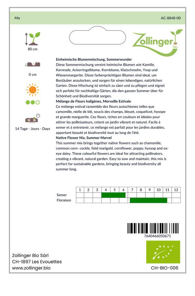 Sachet recto Mélange de Fleurs Indigènes, Merveille Estivale