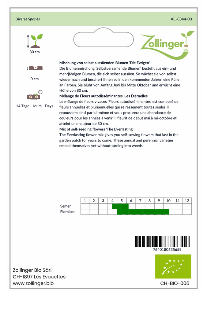 Sachet recto Mélange de Fleurs autodisséminantes 'Les Éternelles'
