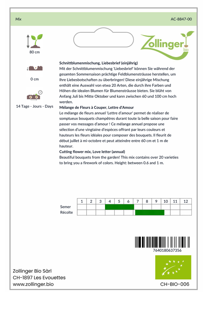 Sachet recto Mélange de Fleurs à Couper, Lettre d'Amour