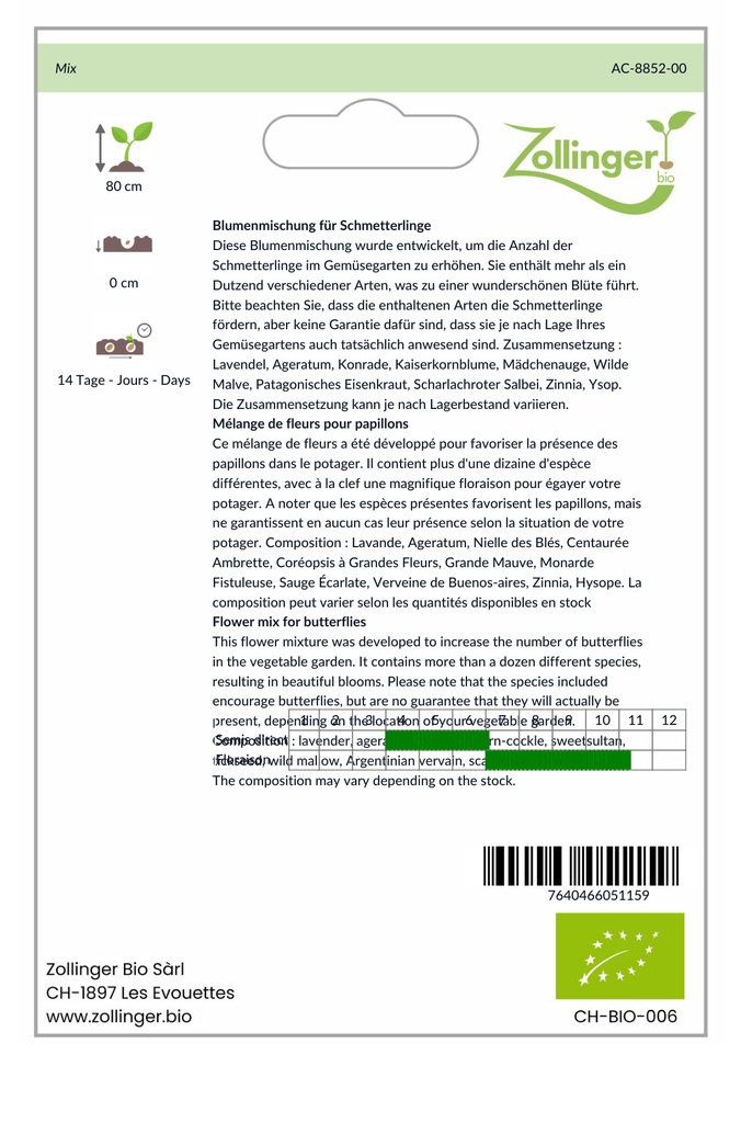 Sachet recto Mélange de fleurs pour papillons