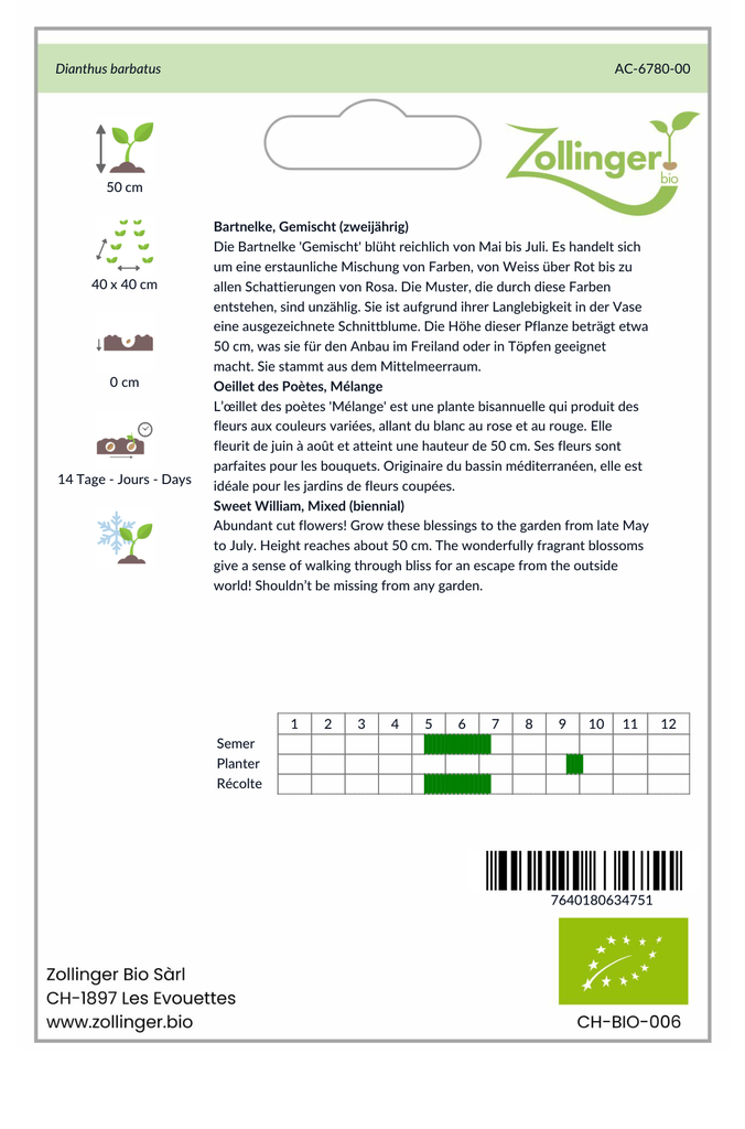 Sachet recto Oeillet des Poètes, Mélange