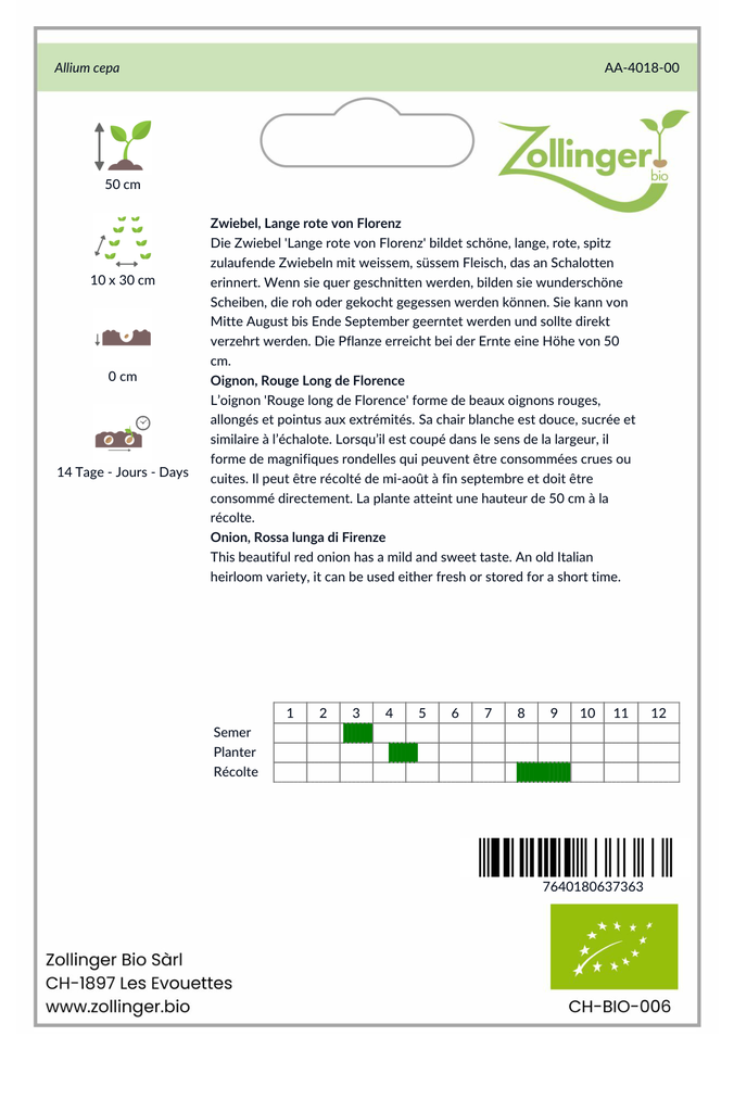 Sachet recto Oignon, Rouge Long de Florence