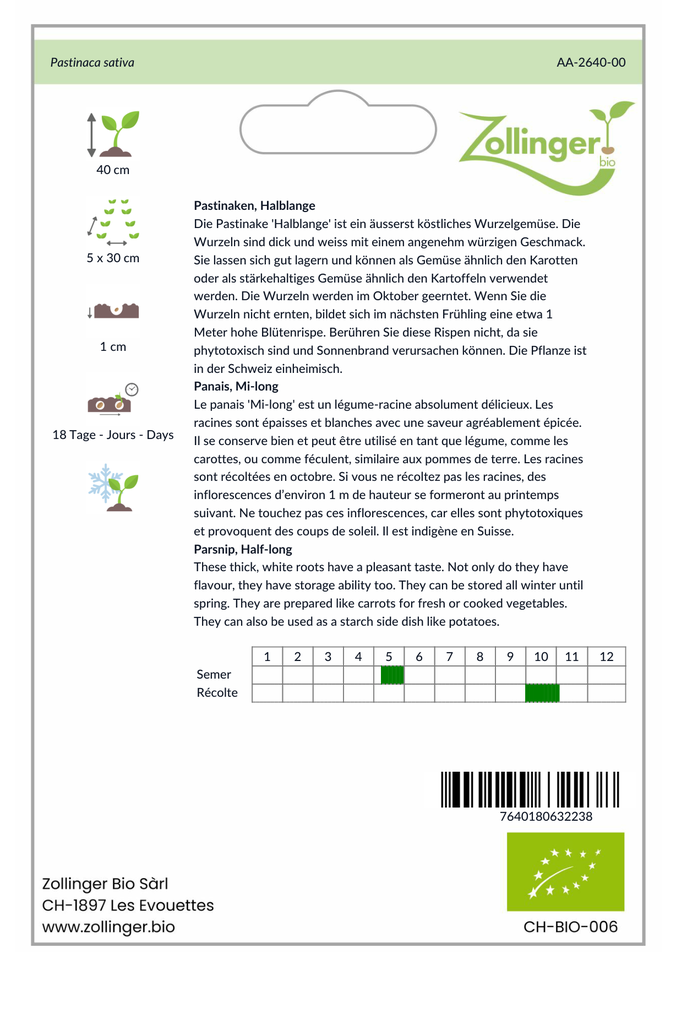 Sachet recto Panais, Mi-long