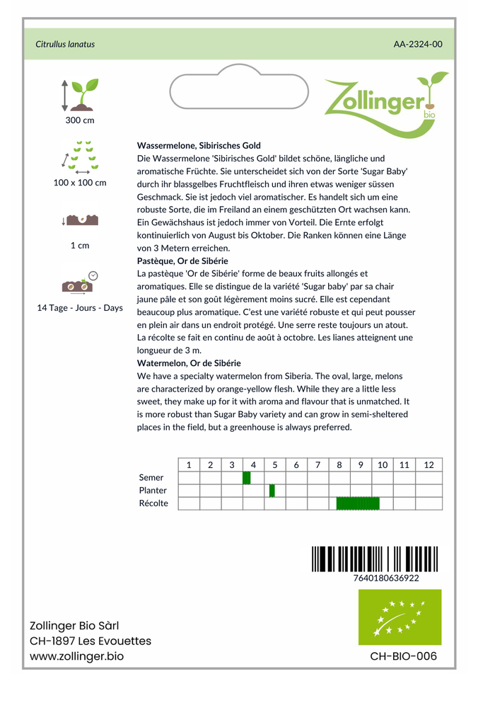 Sachet recto Pastèque, Or de Sibérie