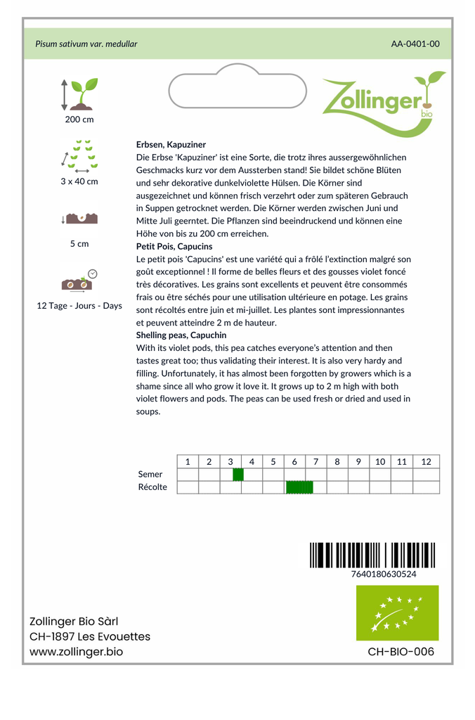 Sachet recto Petit Pois, Capucins