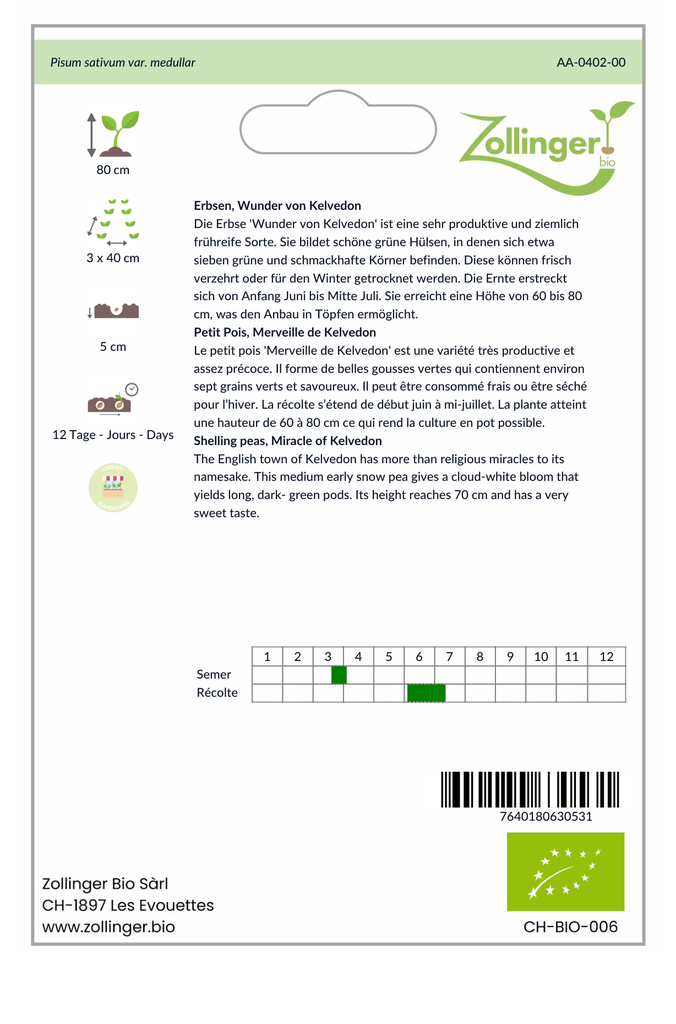 Sachet recto Petit Pois, Merveille de Kelvedon