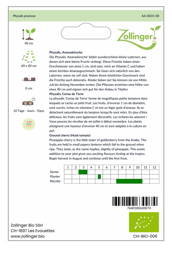 Sachet recto Physalis, Cerise de Terre