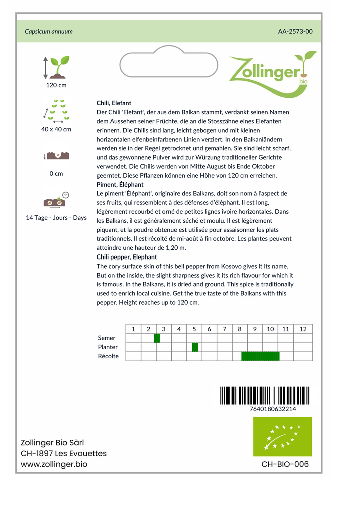 Sachet recto Piment, Éléphant