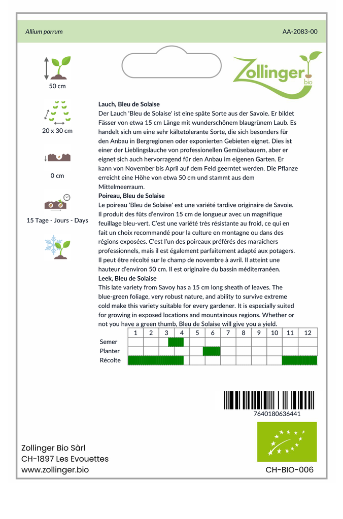 Sachet recto Poireau, Bleu de Solaise